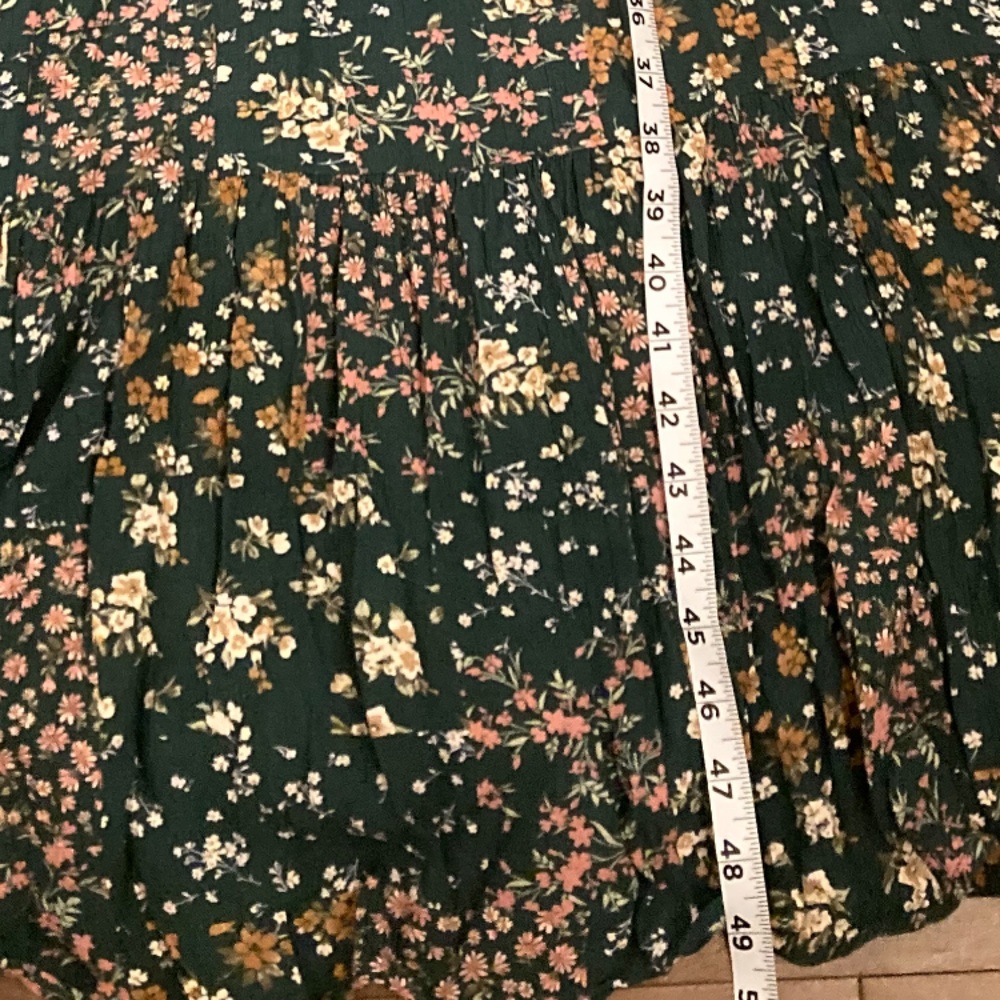 American Eagle Green Floral Smocked Bodice Long Sleeve Maxi Dress Women’s L - Picture 12 of 12